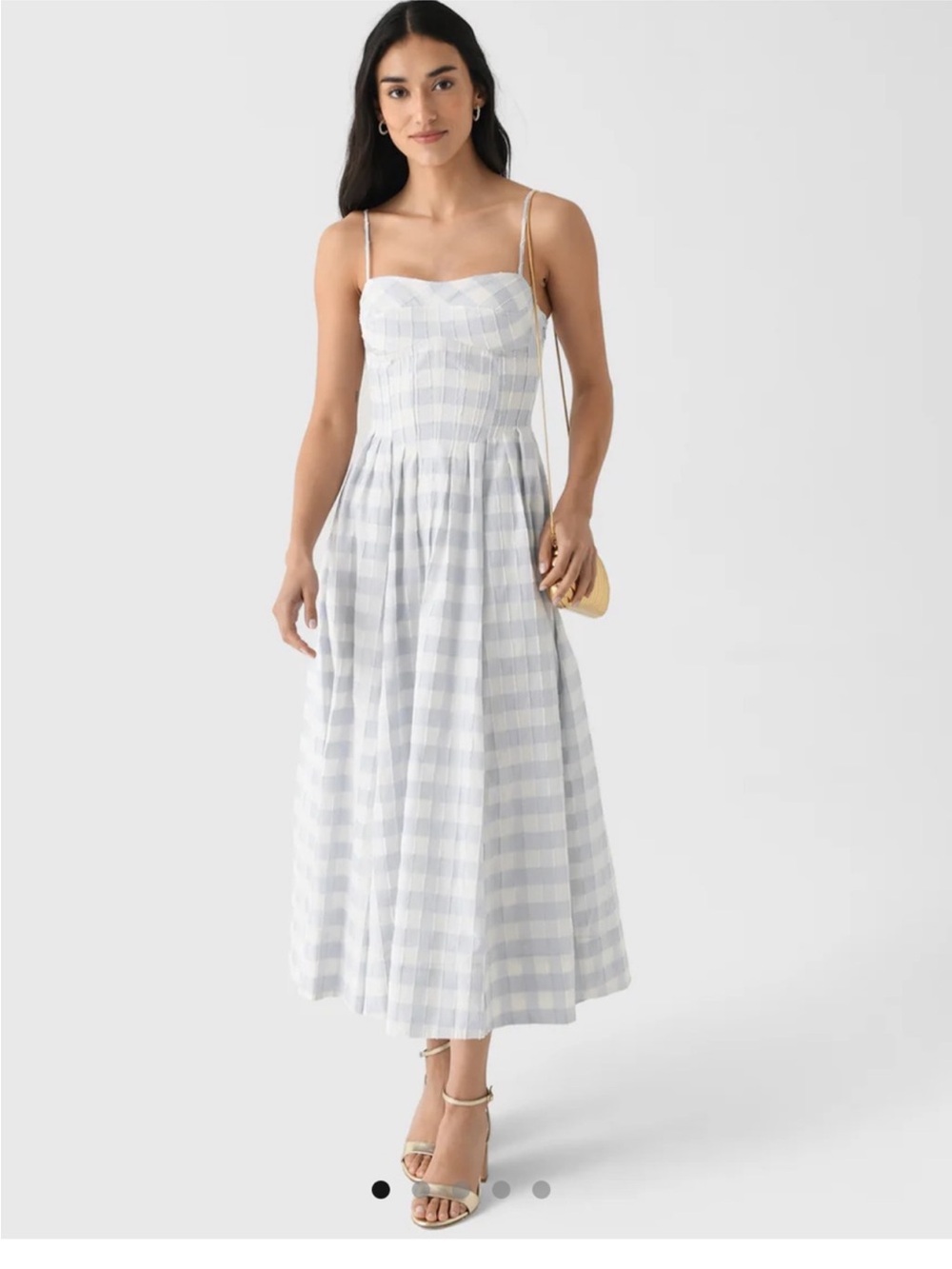 NWT Caroline Constas Blue White Shadow Check Cotton Pleated Maxi dress L